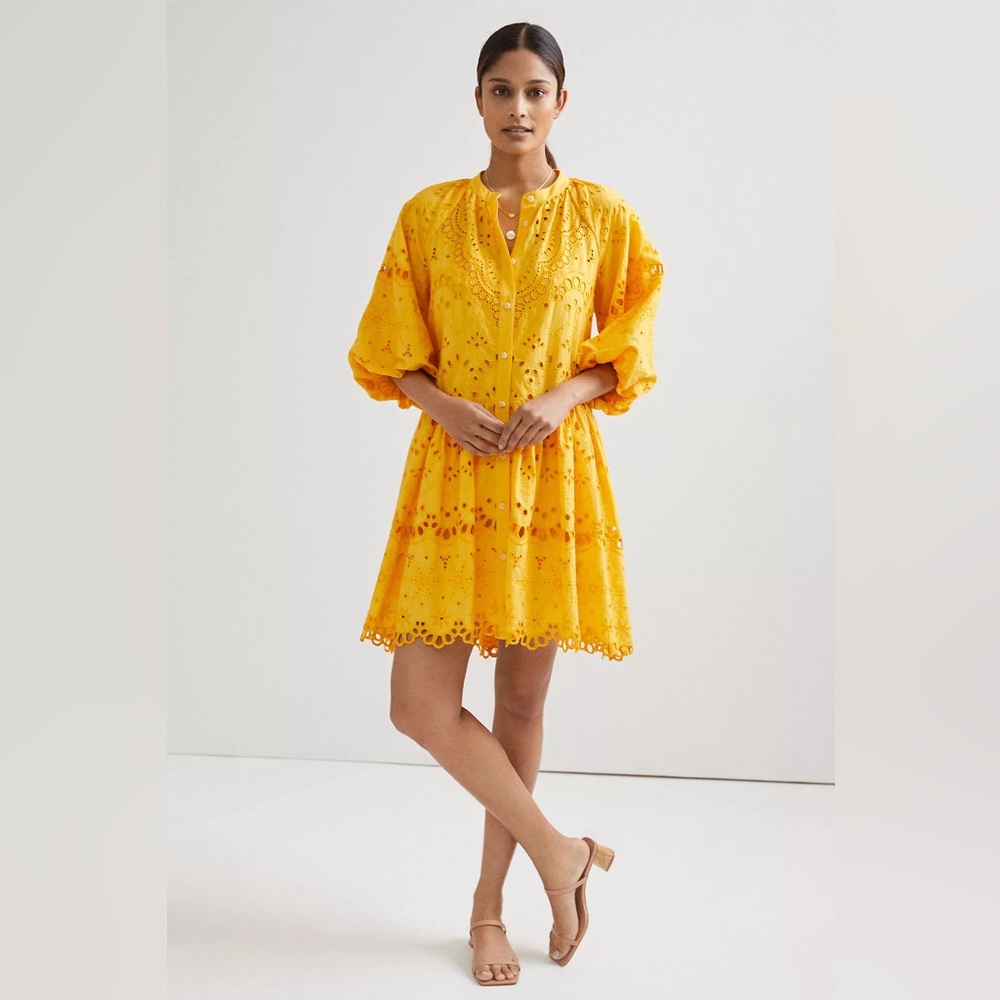 Anthropologie Tallulah Eyelet Mini Dress NWT size L color Mango